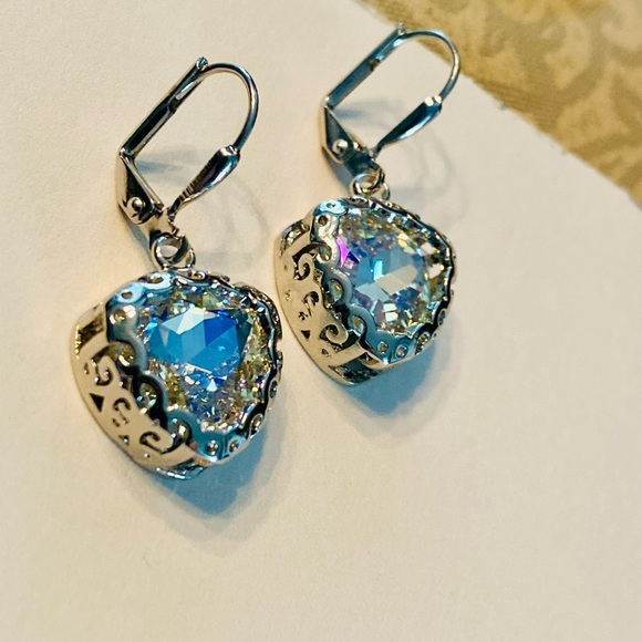 Dazzling Silver Heart Drop Earrings - Picture 4 of 4
